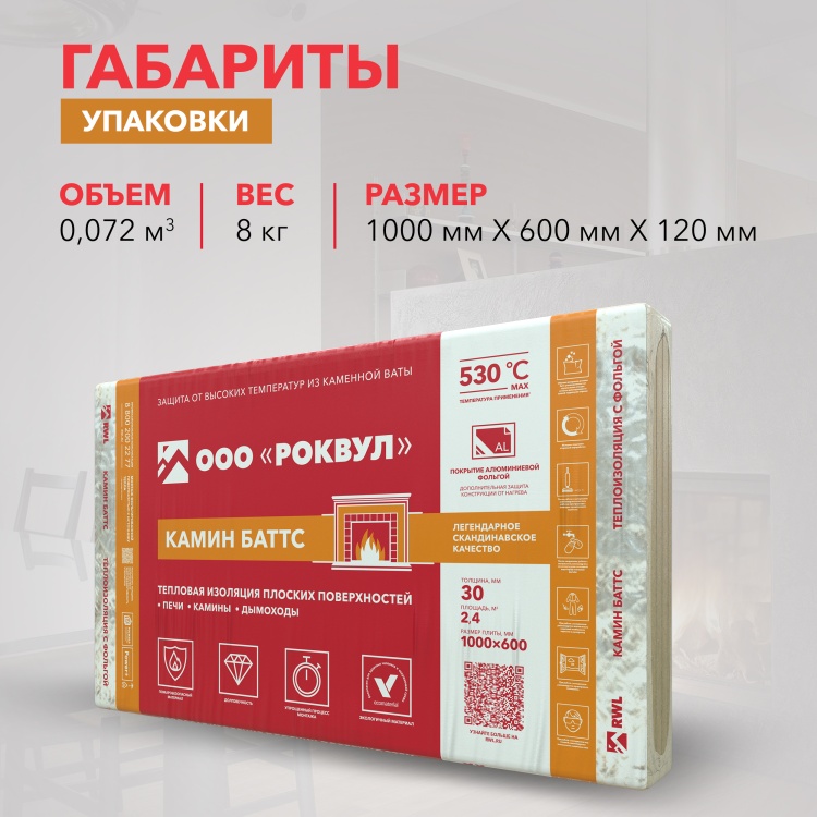 Rockwool Камин Баттс (1000*600*30) 4п/0,072м3/2,4м2/38пач.под