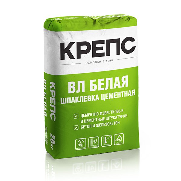 Крепс ВЛ Финишная цементная шпаклевка белая 20кг (56шт)