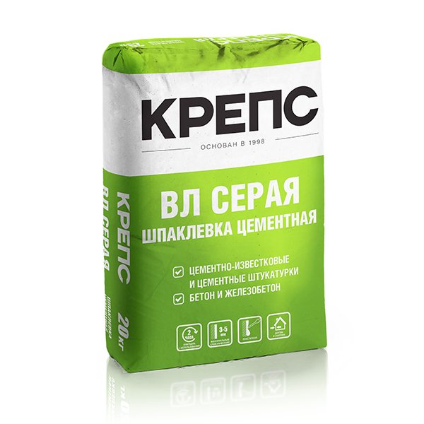 Крепс ВЛ Финишная цементная шпаклевка серая 20кг (56шт)